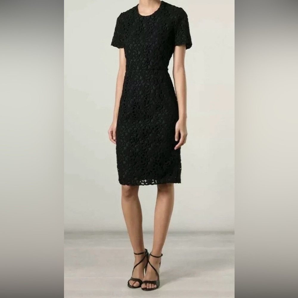 Burberry Black Floral Embroidered Lace Midi Dress